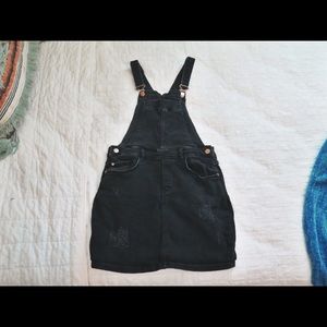River Island STRETCHY black denim overall skirt